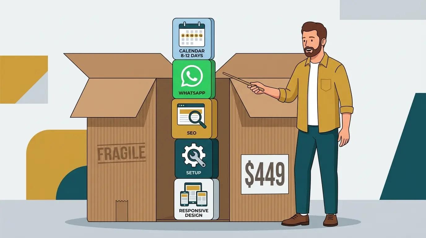 Box showing everything included in an affordable professional website package under $500