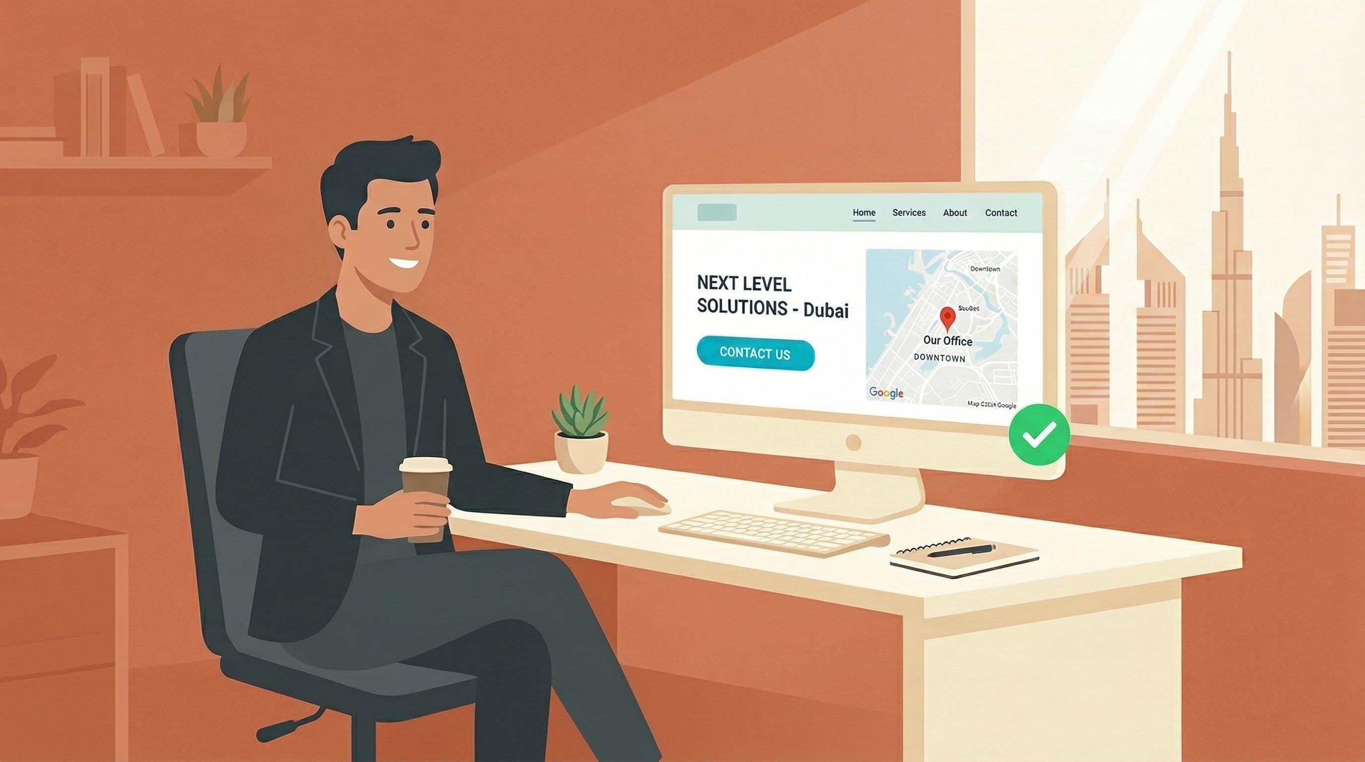 Dubai small business owner reviewing completed professional website