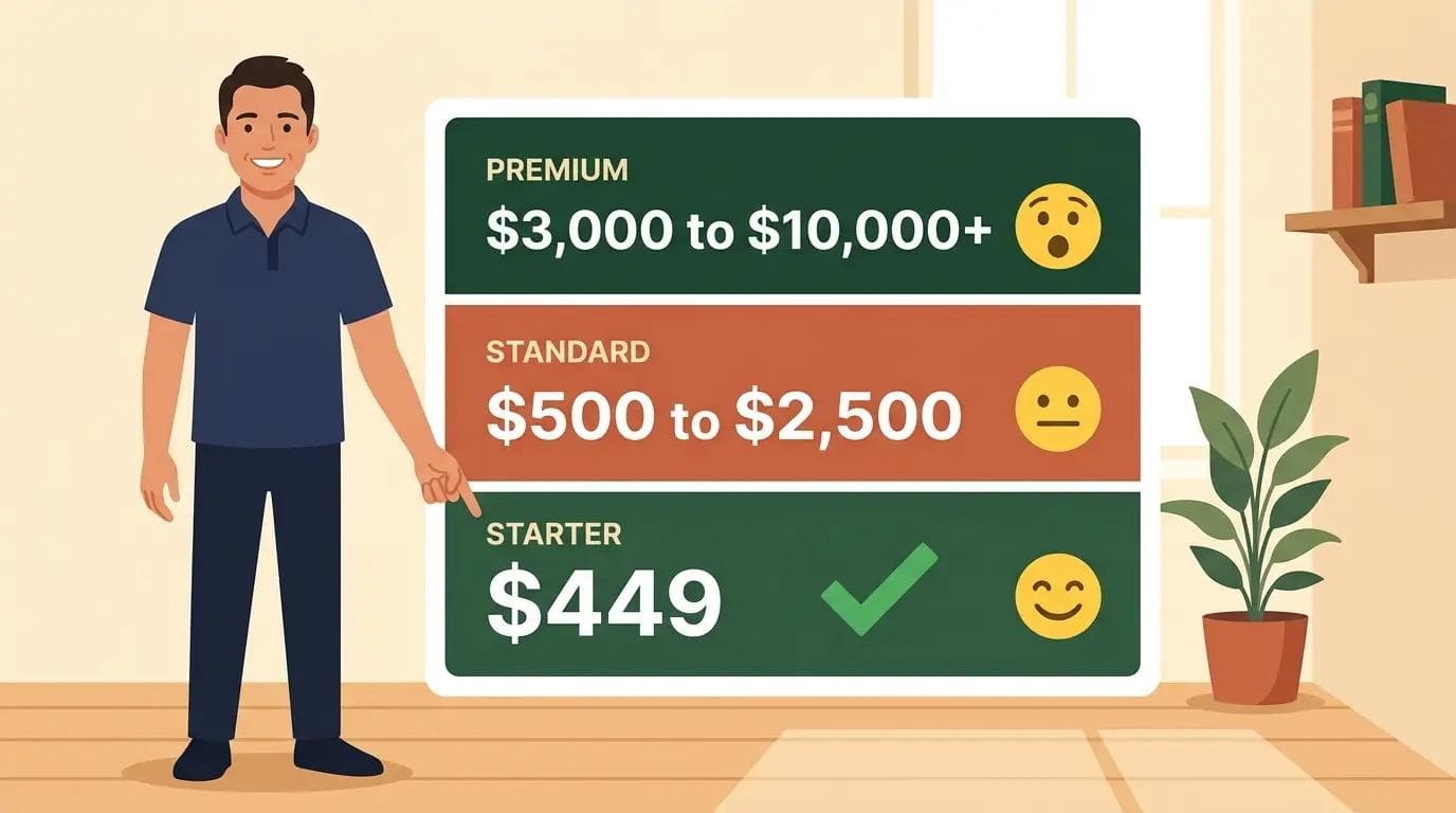 Small business owner pointing at affordable $449 website design