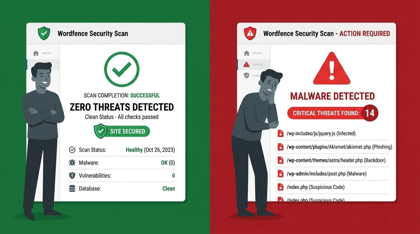 Malware scan detecting infected WordPress files