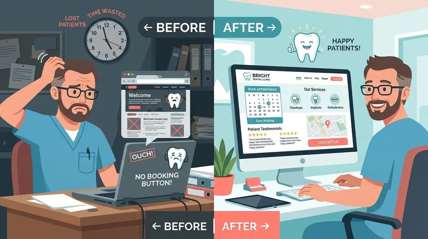 Before and after comparison of dentist website design