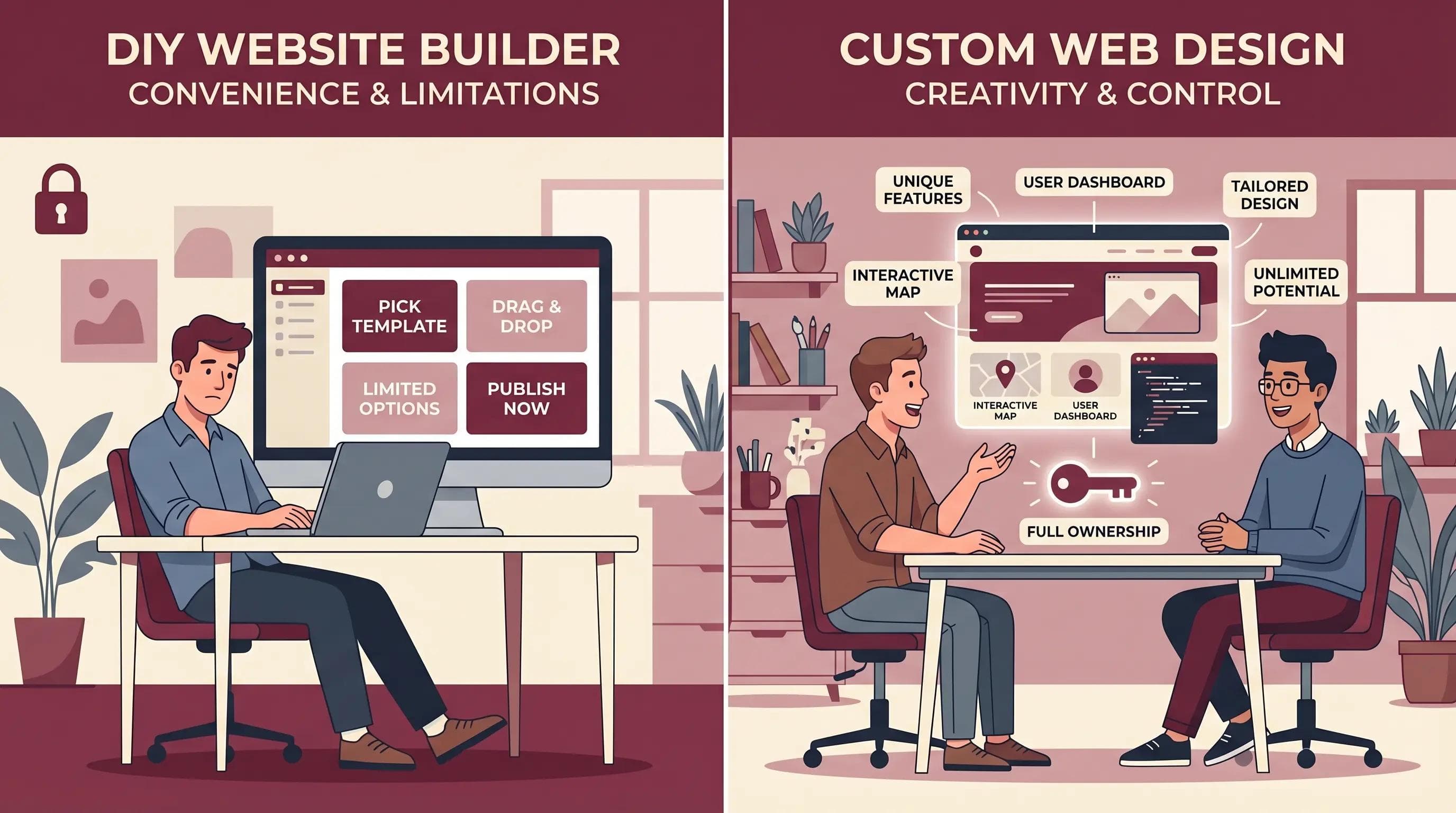 Trade off between easy but limited website builders and more control with a professional designer