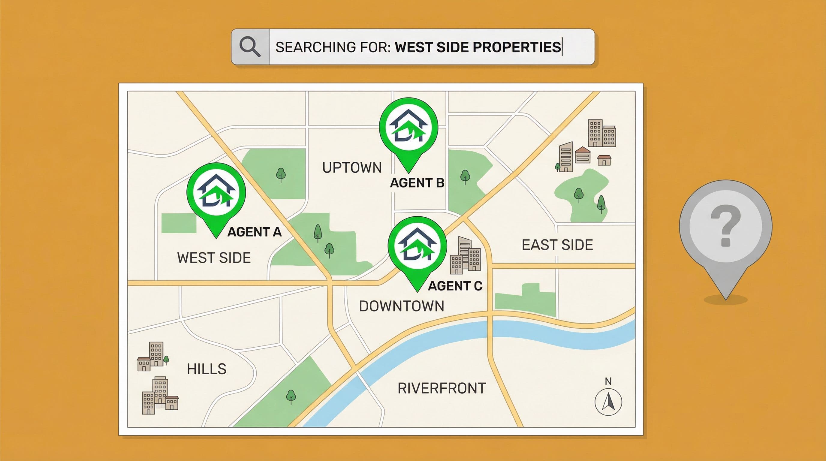 Real estate agent website invisible in local area searches because of missing area pages