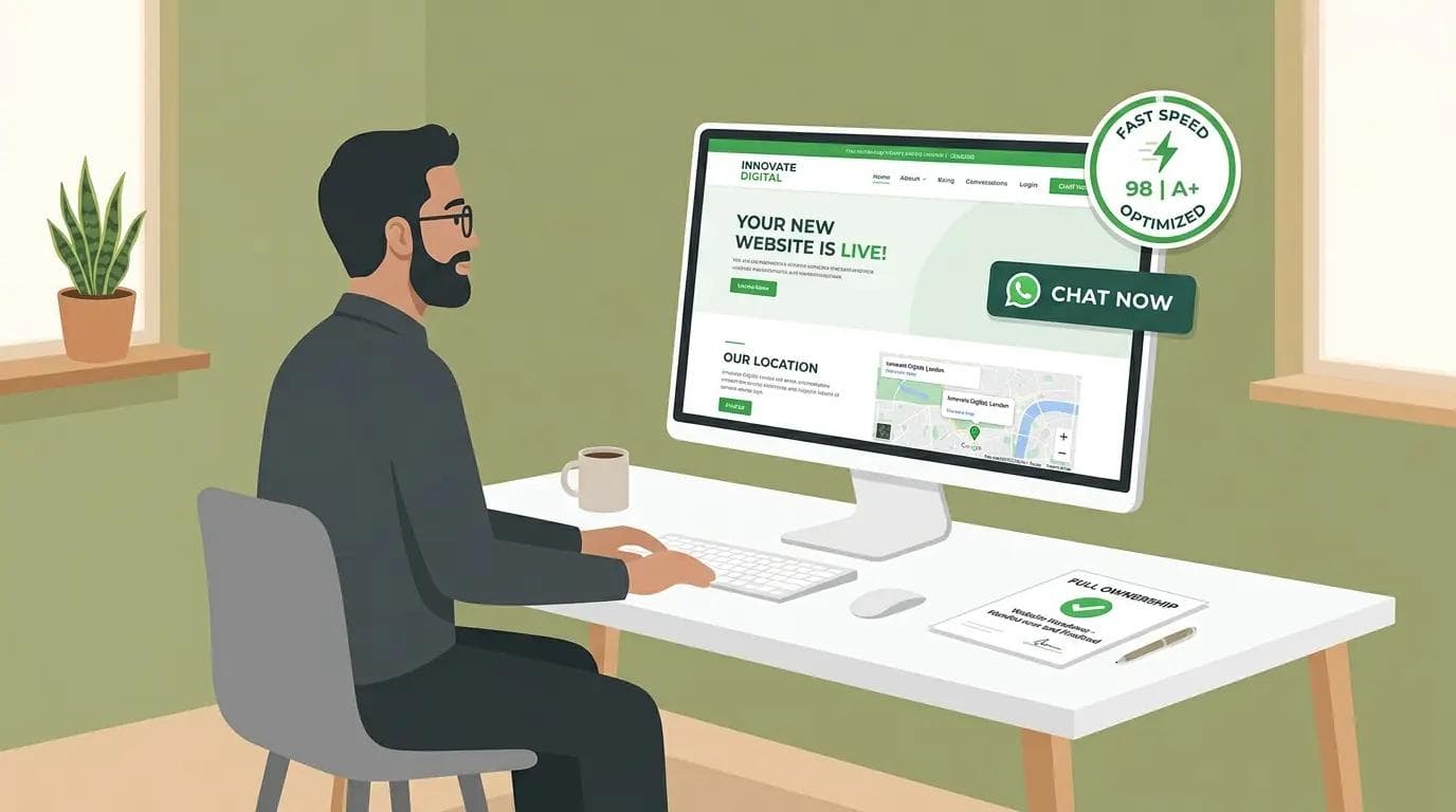 Dubai business owner reviewing completed rebuilt website